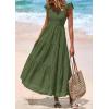 imagePRETTYGARDEN Womens Summer Square Neck Maxi Dresses Cap Sleeve Eyelet Smocked Tiered A Line Flowy Long Dress with PocketsArmy Green