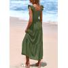 imagePRETTYGARDEN Womens Summer Square Neck Maxi Dresses Cap Sleeve Eyelet Smocked Tiered A Line Flowy Long Dress with PocketsArmy Green
