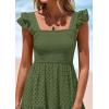 imagePRETTYGARDEN Womens Summer Square Neck Maxi Dresses Cap Sleeve Eyelet Smocked Tiered A Line Flowy Long Dress with PocketsArmy Green
