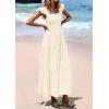 imagePRETTYGARDEN Womens Summer Square Neck Maxi Dresses Cap Sleeve Eyelet Smocked Tiered A Line Flowy Long Dress with PocketsBeige