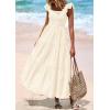 imagePRETTYGARDEN Womens Summer Square Neck Maxi Dresses Cap Sleeve Eyelet Smocked Tiered A Line Flowy Long Dress with PocketsBeige