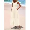 imagePRETTYGARDEN Womens Summer Square Neck Maxi Dresses Cap Sleeve Eyelet Smocked Tiered A Line Flowy Long Dress with PocketsBeige