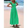 imagePRETTYGARDEN Womens Summer Square Neck Maxi Dresses Cap Sleeve Eyelet Smocked Tiered A Line Flowy Long Dress with PocketsGreen