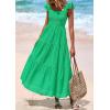 imagePRETTYGARDEN Womens Summer Square Neck Maxi Dresses Cap Sleeve Eyelet Smocked Tiered A Line Flowy Long Dress with PocketsGreen