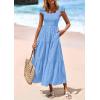 imagePRETTYGARDEN Womens Summer Square Neck Maxi Dresses Cap Sleeve Eyelet Smocked Tiered A Line Flowy Long Dress with PocketsLight Blue