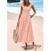 imagePRETTYGARDEN Womens Summer Square Neck Maxi Dresses Cap Sleeve Eyelet Smocked Tiered A Line Flowy Long Dress with PocketsLight Pink