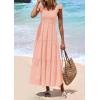 imagePRETTYGARDEN Womens Summer Square Neck Maxi Dresses Cap Sleeve Eyelet Smocked Tiered A Line Flowy Long Dress with PocketsLight Pink