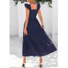 imagePRETTYGARDEN Womens Summer Square Neck Maxi Dresses Cap Sleeve Eyelet Smocked Tiered A Line Flowy Long Dress with PocketsNavy