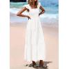 imagePRETTYGARDEN Womens Summer Square Neck Maxi Dresses Cap Sleeve Eyelet Smocked Tiered A Line Flowy Long Dress with PocketsWhite