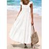 imagePRETTYGARDEN Womens Summer Square Neck Maxi Dresses Cap Sleeve Eyelet Smocked Tiered A Line Flowy Long Dress with PocketsWhite