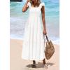 imagePRETTYGARDEN Womens Summer Square Neck Maxi Dresses Cap Sleeve Eyelet Smocked Tiered A Line Flowy Long Dress with PocketsWhite
