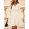 imagePRETTYGARDEN Womens Sweater Dress 2025 Fall Long Sleeve V Neck A Line Fit and Flare Ribbed Short Dresses Knit Outfits PocketsBeige