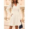 imagePRETTYGARDEN Womens Sweater Dress 2025 Fall Long Sleeve V Neck A Line Fit and Flare Ribbed Short Dresses Knit Outfits PocketsBeige