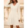 imagePRETTYGARDEN Womens Sweater Dress 2025 Fall Long Sleeve V Neck A Line Fit and Flare Ribbed Short Dresses Knit Outfits PocketsBeige