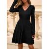imagePRETTYGARDEN Womens Sweater Dress 2025 Fall Long Sleeve V Neck A Line Fit and Flare Ribbed Short Dresses Knit Outfits PocketsBlack
