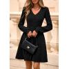 imagePRETTYGARDEN Womens Sweater Dress 2025 Fall Long Sleeve V Neck A Line Fit and Flare Ribbed Short Dresses Knit Outfits PocketsBlack
