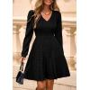 imagePRETTYGARDEN Womens Sweater Dress 2025 Fall Long Sleeve V Neck A Line Fit and Flare Ribbed Short Dresses Knit Outfits PocketsBlack