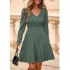 imagePRETTYGARDEN Womens Sweater Dress 2025 Fall Long Sleeve V Neck A Line Fit and Flare Ribbed Short Dresses Knit Outfits PocketsDark Green
