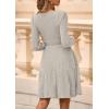 imagePRETTYGARDEN Womens Sweater Dress 2025 Fall Long Sleeve V Neck A Line Fit and Flare Ribbed Short Dresses Knit Outfits PocketsLight Grey