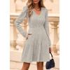 imagePRETTYGARDEN Womens Sweater Dress 2025 Fall Long Sleeve V Neck A Line Fit and Flare Ribbed Short Dresses Knit Outfits PocketsLight Grey