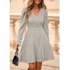 imagePRETTYGARDEN Womens Sweater Dress 2025 Fall Long Sleeve V Neck A Line Fit and Flare Ribbed Short Dresses Knit Outfits PocketsLight Grey
