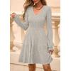 imagePRETTYGARDEN Womens Sweater Dress 2025 Fall Long Sleeve V Neck A Line Fit and Flare Ribbed Short Dresses Knit Outfits PocketsLight Grey