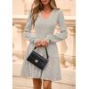 imagePRETTYGARDEN Womens Sweater Dress 2025 Fall Long Sleeve V Neck A Line Fit and Flare Ribbed Short Dresses Knit Outfits PocketsLight Grey