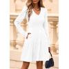 imagePRETTYGARDEN Womens Sweater Dress 2025 Fall Long Sleeve V Neck A Line Fit and Flare Ribbed Short Dresses Knit Outfits PocketsWhite