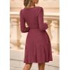 imagePRETTYGARDEN Womens Sweater Dress 2025 Fall Long Sleeve V Neck A Line Fit and Flare Ribbed Short Dresses Knit Outfits PocketsWine Red