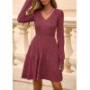 imagePRETTYGARDEN Womens Sweater Dress 2025 Fall Long Sleeve V Neck A Line Fit and Flare Ribbed Short Dresses Knit Outfits PocketsWine Red