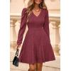 imagePRETTYGARDEN Womens Sweater Dress 2025 Fall Long Sleeve V Neck A Line Fit and Flare Ribbed Short Dresses Knit Outfits PocketsWine Red