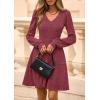 imagePRETTYGARDEN Womens Sweater Dress 2025 Fall Long Sleeve V Neck A Line Fit and Flare Ribbed Short Dresses Knit Outfits PocketsWine Red
