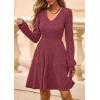 imagePRETTYGARDEN Womens Sweater Dress 2025 Fall Long Sleeve V Neck A Line Fit and Flare Ribbed Short Dresses Knit Outfits PocketsWine Red