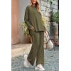 imagePRETTYGARDEN Womens Two Piece Lounge Sets Matching Long Sleeve Shirts Wide Leg Pants Tracksuits Travel Outfits Fall ClothesArmy Green