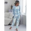 imagePRETTYGARDEN Womens Two Piece Loungewear Fall Casual Long Sleeve Tops Jogger Pants Pajama Sets Matching Outfits ClothingBlue