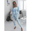 imagePRETTYGARDEN Womens Two Piece Loungewear Fall Casual Long Sleeve Tops Jogger Pants Pajama Sets Matching Outfits ClothingBlue