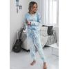 imagePRETTYGARDEN Womens Two Piece Loungewear Fall Casual Long Sleeve Tops Jogger Pants Pajama Sets Matching Outfits ClothingBlue