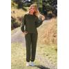 imagePRETTYGARDEN Womens Two Piece Loungewear Fall Casual Long Sleeve Tops Jogger Pants Pajama Sets Matching Outfits ClothingSolid Army Green