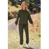 imagePRETTYGARDEN Womens Two Piece Loungewear Fall Casual Long Sleeve Tops Jogger Pants Pajama Sets Matching Outfits ClothingSolid Army Green