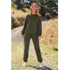 imagePRETTYGARDEN Womens Two Piece Loungewear Fall Casual Long Sleeve Tops Jogger Pants Pajama Sets Matching Outfits ClothingSolid Army Green