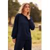 imagePRETTYGARDEN Womens Two Piece Loungewear Fall Casual Long Sleeve Tops Jogger Pants Pajama Sets Matching Outfits ClothingSolid Navy