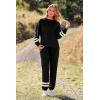 imagePRETTYGARDEN Womens Two Piece Loungewear Fall Casual Long Sleeve Tops Jogger Pants Pajama Sets Matching Outfits ClothingStriped Black