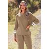 imagePRETTYGARDEN Womens Two Piece Loungewear Fall Casual Long Sleeve Tops Jogger Pants Pajama Sets Matching Outfits ClothingStriped Khaki