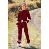 imagePRETTYGARDEN Womens Two Piece Loungewear Fall Casual Long Sleeve Tops Jogger Pants Pajama Sets Matching Outfits ClothingStriped Wine Red