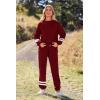 imagePRETTYGARDEN Womens Two Piece Loungewear Fall Casual Long Sleeve Tops Jogger Pants Pajama Sets Matching Outfits ClothingStriped Wine Red