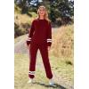 imagePRETTYGARDEN Womens Two Piece Loungewear Fall Casual Long Sleeve Tops Jogger Pants Pajama Sets Matching Outfits ClothingStriped Wine Red