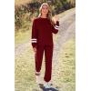 imagePRETTYGARDEN Womens Two Piece Loungewear Fall Casual Long Sleeve Tops Jogger Pants Pajama Sets Matching Outfits ClothingStriped Wine Red