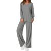 imagePRETTYGARDEN 2 Piece Lounge Sets for Women Fall Outfits 2025 Casual Loose Long Sleeve Tops Wide Leg Pants Matching Pajama SetGrey