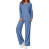 imagePRETTYGARDEN 2 Piece Lounge Sets for Women Fall Outfits 2025 Casual Loose Long Sleeve Tops Wide Leg Pants Matching Pajama SetGrey Blue