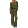 imagePRETTYGARDEN 2 Piece Sets For Women Fall Trendy Long Sleeve Sweatshirt Wide Leg Pants Loungewear Set Matching SweatsuitArmy Green